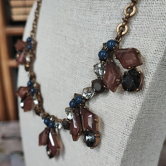 J. Crew Art Deco Revival Oxidized Brass Statement Necklace Lifesaver Clasp EUC - Picture 1 of 11